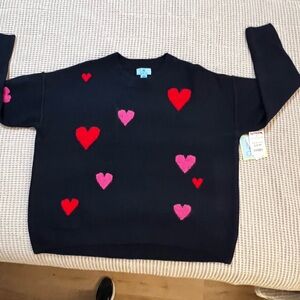 CeCe Navy Sweater with Red and Pink Hearts